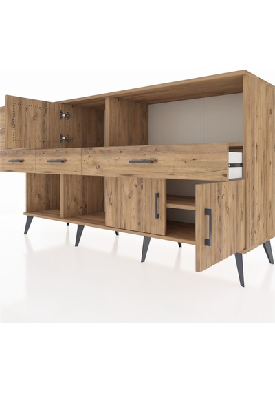 Kronos Konsol 2 Raflı 5 Çekmeceli 3 Kapaklı 176x59x99 Çam-çam Çam-çam