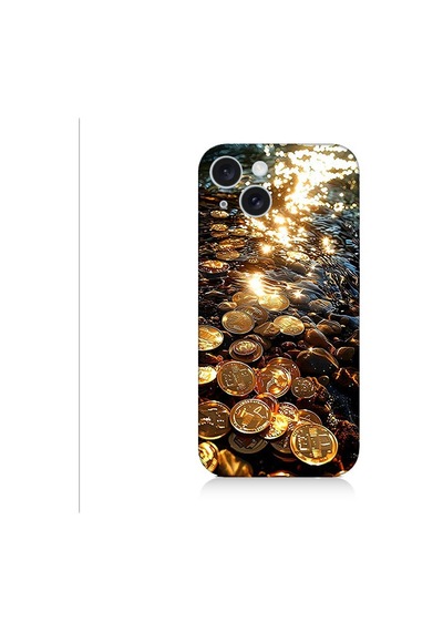 Apple Uyumlu iPhone 15 Plus Altın Paralar Desenli Silikon Kılıf Silikon