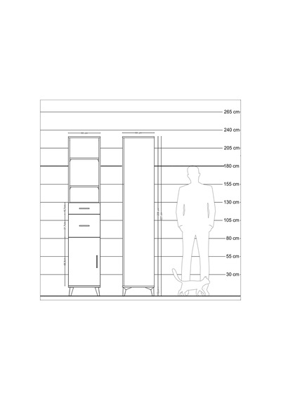 Hyperion Dolap 4 Raflı 2 Çekmeceli Tek Kapaklı 44x44x221 Çam-aytaşı Atlas Çam