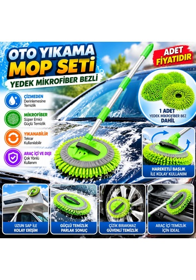 Yedek Mikrofiber Bezli Oto Yıkama Mop Seti Adet Fiyatıdır