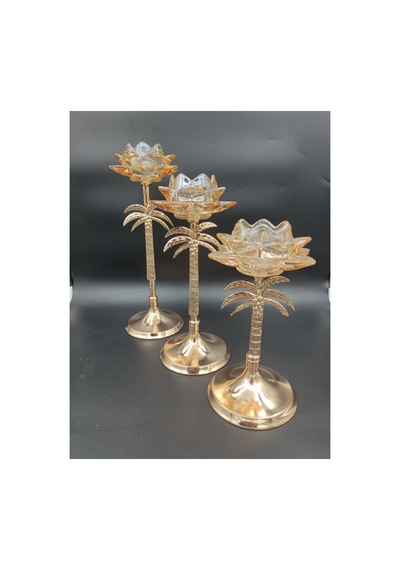 Chacha Home Lüx Palmiye Şamdan Set 35 Cm/ 25 Cm/20 Cm Gold