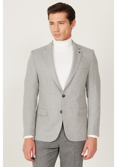 AC&Co / Altınyıldız Classics Erkek Gri Slim Fit Dar Kesim Mono Yaka Desenli Yünlü Ceket Gri