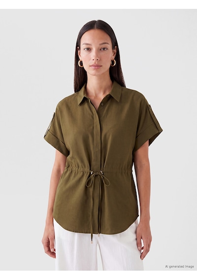 Lcw Everyday Yeşil Bağcıklı Oversize Kadın Gömlek
