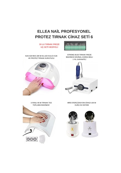 Protez Tırnak Cihaz Seti Strong B135 & Tırnak Toz Toplama & X26 Max Uv 81 Led & Mini Sterilizatör