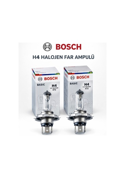 H4 Halojen Far Ampulü 12v 60/55w 472 Basic 2 Adet 3 Tırnaklı Uzun Ömürlü Yüksek Aydınlatma