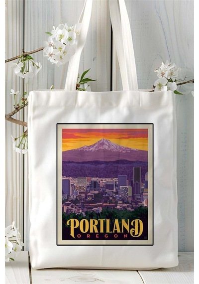 Art Hediye Portland Baskılı Bez Çanta Omuz Çantası Kişiye Özel Desen 2 Çok Renkli