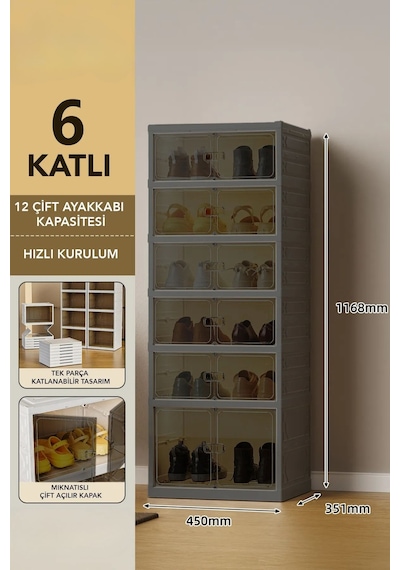 6 Katlı Katlanabilir Ayakkabılık, Modüler Ayakkabı Dolabı, Portatif Düzenleyici,antrasit Antrasit 6 Katlı Katlanabilir Ayakkabılık, Modüler Ayakkabı Dolabı, Portatif Düzenleyici,antrasit Antrasit