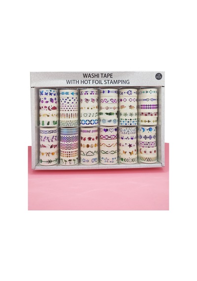 Renkli Yaldızlı Vintage Washi Tape Bant Yapışkanlı Maskeleme Kağıdı 5 Lı - Yıldız