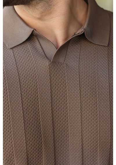 Madmext Açık Kahverengi Slim Fit Polo Yaka Triko Erkek Tişört E7491