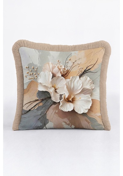 Çiçek Motifli Floral Saçaklı Yastık Kılıfı - Sanatsal Botanik Bej Gri Vizon Püsküllü Kırlent Kılıfı Yalın Vadi Halo Çiçek Motifli Floral Saçaklı Yastık Kılıfı - Sanatsal Botanik Bej Gri Vizon Püsküllü Kırlent Kılıfı Yalın Vadi Halo