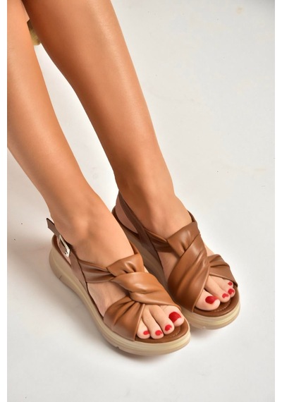 Fox Shoes Y555210603 Taba Hakiki Deri Kadın Sandalet Taba