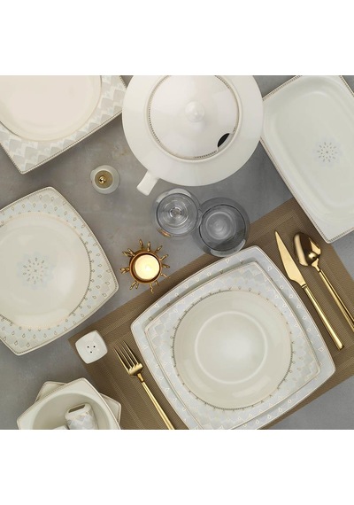 Kütahya Porselen Bone Mare 62 Parça 11432 Desenli Yemek Takımı