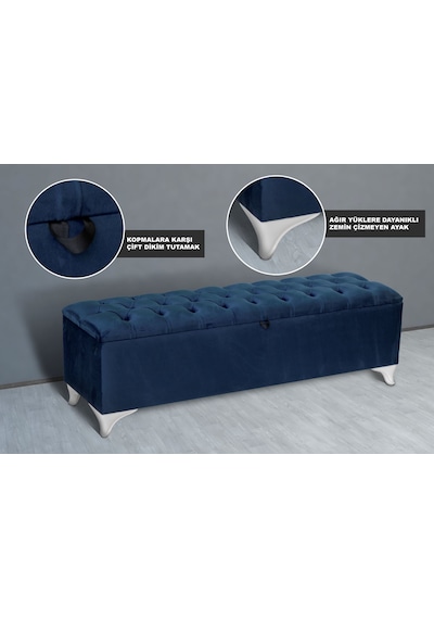 Vetra Sandıklı Bench Puf, Beyaz Mavi