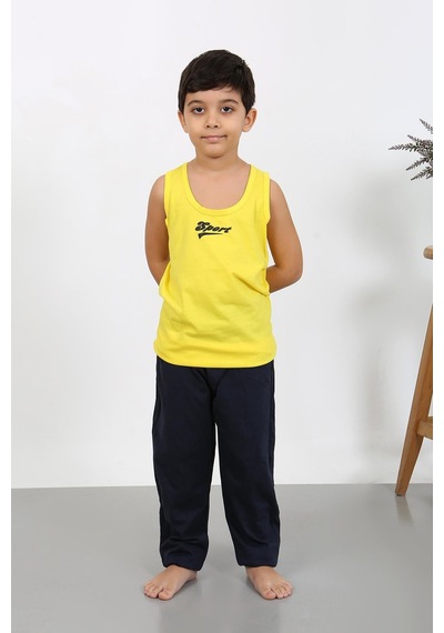 Akbeniz Erkek Çocuk Sıfır Kol Penye Pijama Takım Sarı 20439