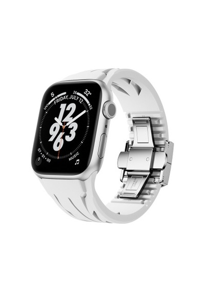 Apple Watch Uyumlu 44mm Krd-127 Metal Tokalı Silikon Kordon - Beyaz