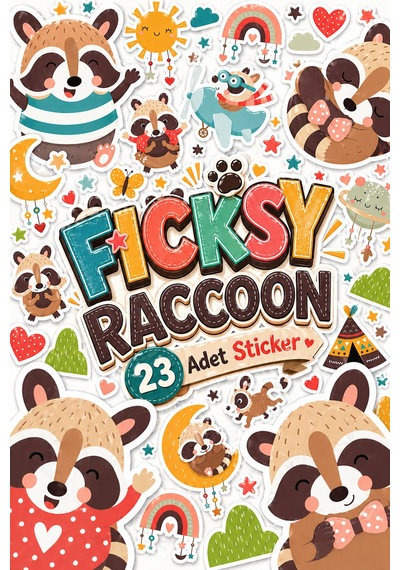 Sevimli Rakun Sticker Seti - 23 Adet Etiket Çıkartma Diğer