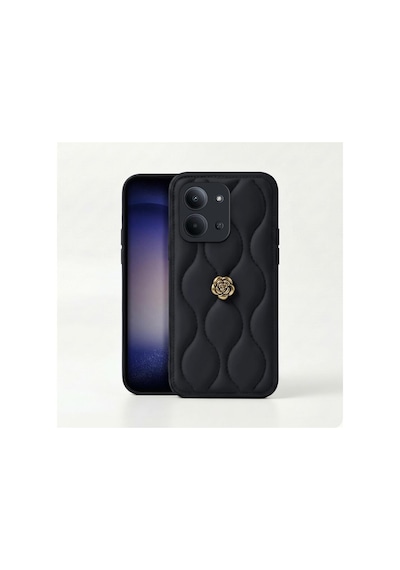 Xiaomi Redmi 15c  Kılıf Camellia Deri Kılıf Siyah