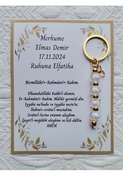 48 Adet Kişiye Özel Merhume & Merhum'un Mevlid Hatırası Dağıtmalık Hediyelik Beyaz Anahtarlık