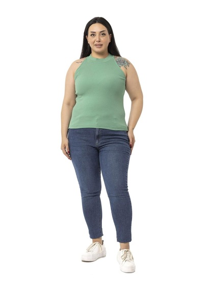 Disentis Büyük Beden Halter Yaka Yarım Balıkçı Fitilli Kaşkorse Yeşil Body-yeşil Yeşil