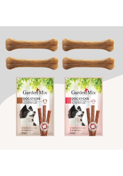 Miçiko 15 CM Naturel 4'lü Press Kemik + 3l'ü Stick Ödül 2 Paket