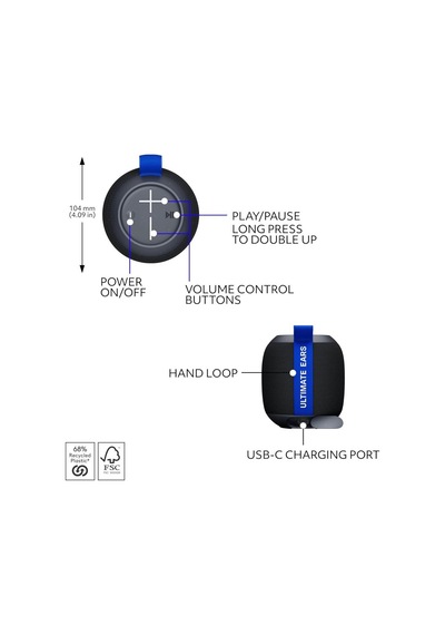 Logitech Ultimate Ears Wonderboom Play Taşınabilir Su Geçirmez Bluetooth Hoparlör Siyah