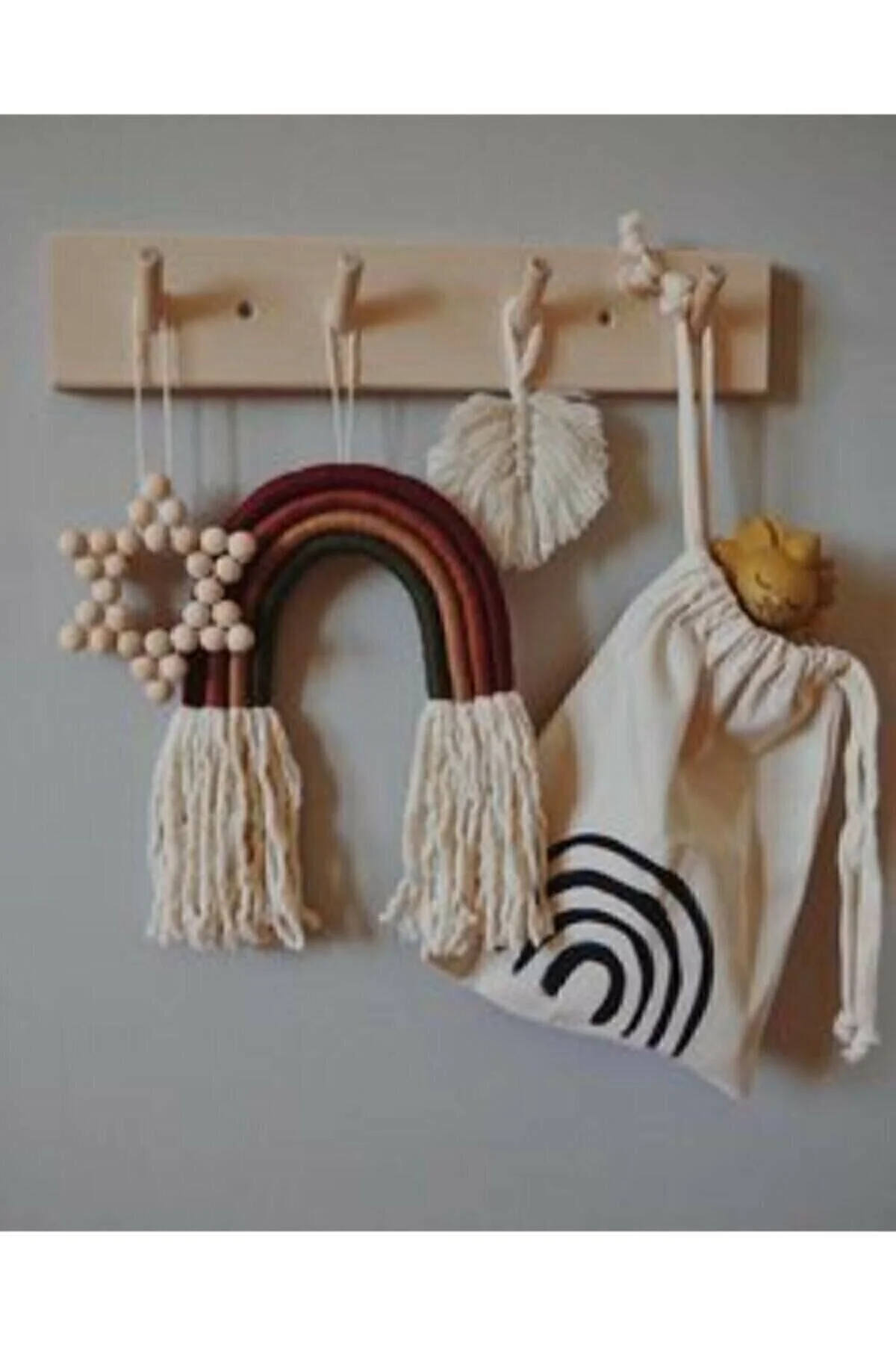 Ahşap Modern Duvar Askılık 40cm Doğal Ahşap