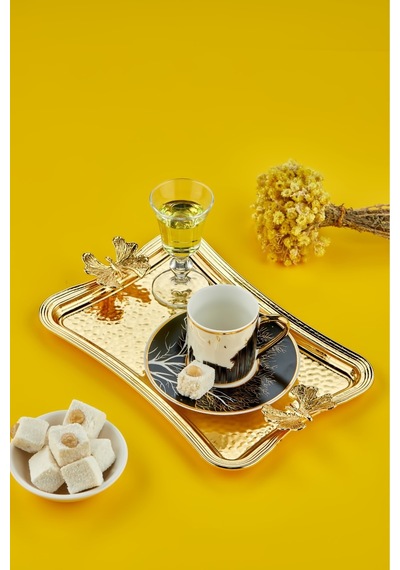 Cooker Kelebekli Metal Dikdörtgen Gold Sunum Tepsisi 27x18 Cm Ckr3173 Diğer