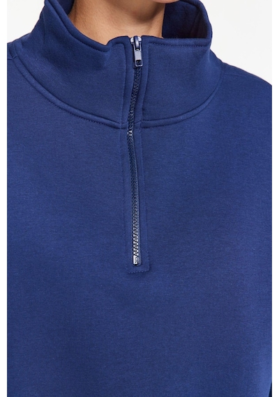 Ersefa Fitted Fermuarlı Yaka Crop Rahat Kesim Crop Basic Fermuarlı Kalın Lacivert