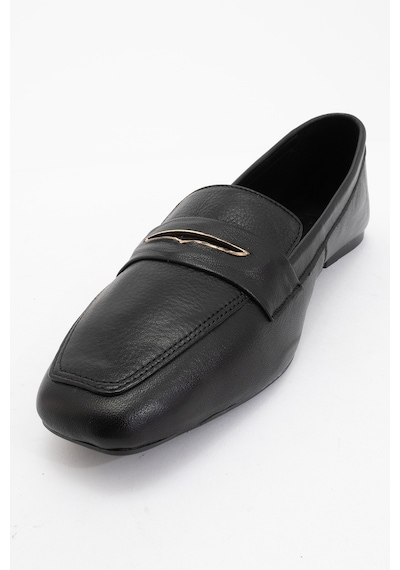 Luvishoes Luvi Shoes Irıdessa Siyah Cilt Hakiki Deri Tokalı Küt Burun Kadın Loafer Ayakkabı SİYAH CİLT
