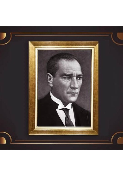 Altın Varaklı Çerçeveli Paspartulu Atatürk Tablo Hk1984