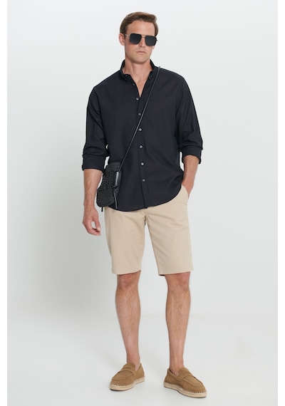 AC&Co / Altınyıldız Classics Erkek Sıyah Comfort Fit Rahat Kesim Düğmeli Yaka Keten Gömlek - Siyah AC&Co / Altınyıldız Classics Erkek Sıyah Comfort Fit Rahat Kesim Düğmeli Yaka Keten Gömlek - Siyah