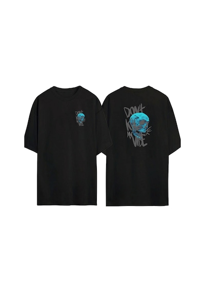 Thewert Unisex Don't Kıll My Vıbe Skull Ön Arka Baskılı Sıyah Oversize T-shirt Siyah