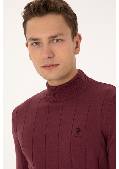 U.S. Polo Assn. Erkek Slim Fit Boğazlı Yaka Bordo Kazak 50315019-VR177