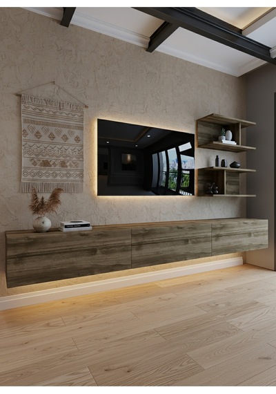 Resital Ledli Duvara Monte Tv Sehpası - Ceviz - W6012-2 Ceviz
