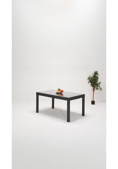 Rattan Lüx Camlı 90x150 Bahçe&balkon&teras Masa Seti - Antrasit Gri