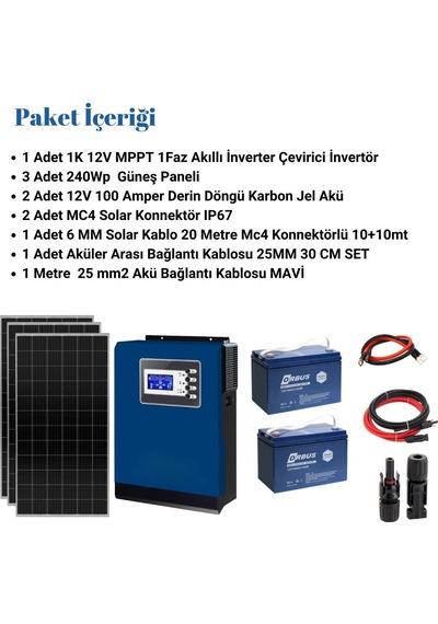 Kamusolar 1 Kw Mppt Solar Güneş Enerjisi Bağ Evi Paketi