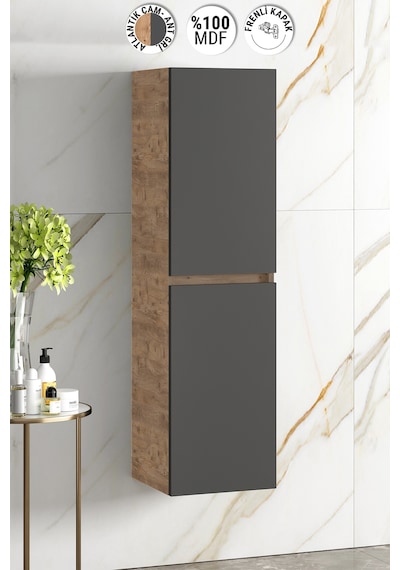 Yıldız 35 130 Cm Atlantik Çam-Antrasit Gri Mat Mdf Asma Banyo Boy Antrasit - Atlantik Çam