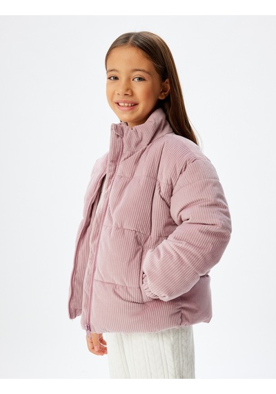 Koton Oversize Bomber Ceket Kadife Dokulu Cep Detaylı Dik Yaka Pembe 5wkg20006aw Pembe