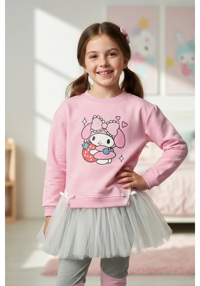 Koçak Kids Kuromi Desenli Tütü Detaylı Pembe Renk Kız Çocuk Taytlı Takım Pembe