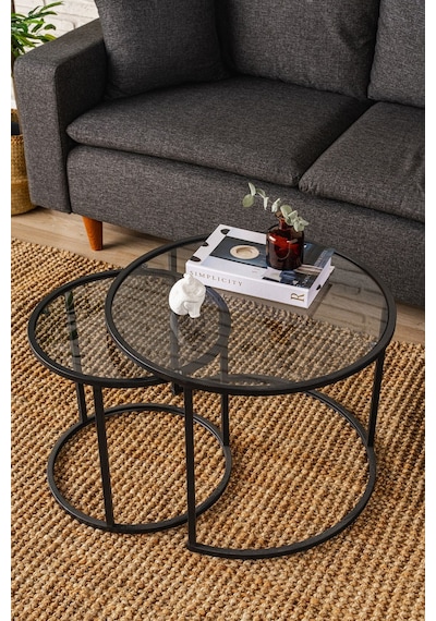 Tokyo Orta Sehpa 60cm Ikili Yuvarlak Füme Camlı Orta Masa Takımı Tokyo Orta Sehpa 60cm Ikili Yuvarlak Füme Camlı Orta Masa Takımı