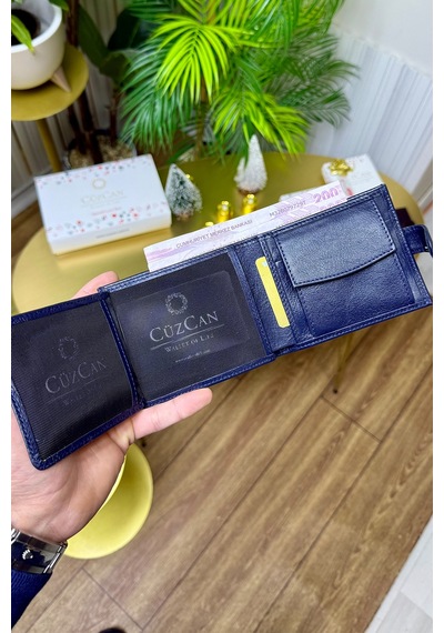 Piaxo Lacivert Hakiki Deri Erkek Cüzdan Kişiye Özel Isim Baskılı Dıştan Patlı Lacivert