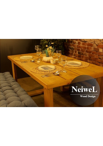 Neiwel Garden Avex Doğal Ahşap Banklı Bahçe Masa Takımı-70-100 Takım Açık Ceviz