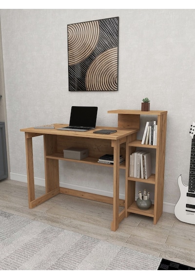 Enda Home Saye 5 Raflı Kitaplıklı Çalışma Masası Çam Atlantik Çam