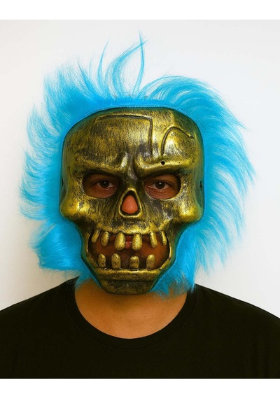 Wild Skull - Bakır Kafatası Turkuaz Saçlı İskelet Maske Çok Renkli