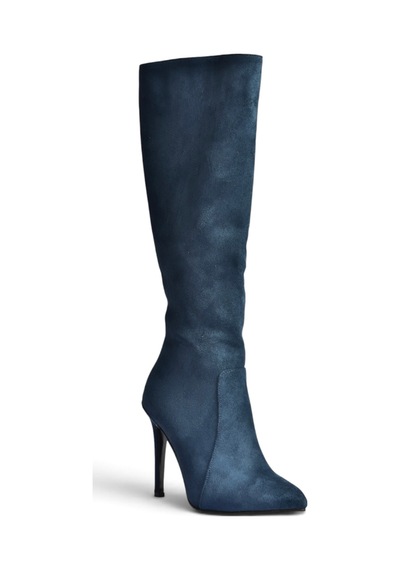 Fox Shoes N372530102 Lacivert Süet İnce Topuklu Kadın Çizme