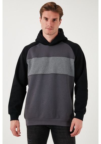 Buratti Pamuklu Regular Fit Renk Bloklu Kapüşonlu Erkek Sweat 5905771 Siyah