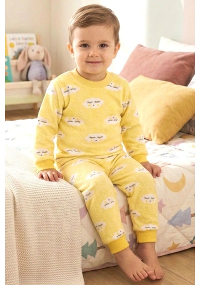 Bebegen Bulut Desenli Alt Üst Sarı 2'li Pijama Takım Çok Renkli