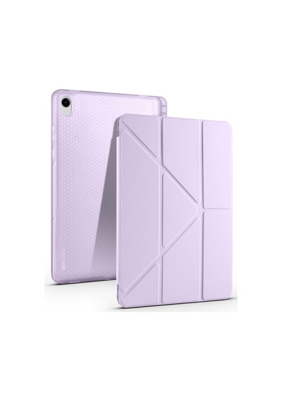Galaxy Tab S11 2025 Sm-x730-sm-x736 Uyumlu Kalem Bölmeli Dönebilen Üçgen Standlı Tri Folding Tablet Kılıfı - Lila - T40395