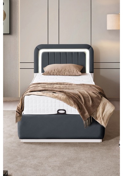 Demonte Baza Seti, Valens Ledli Tek Kişilik Baza Başlık Seti - İkili Set, Antrasit - 100x200 Cm 100 x 200