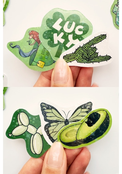 Yeşil Renk Temalı Hologram Stickerlar 21 Adet Sticker Paketi Suya Dayanıklı Laptop Termos Telefon Etiket Seti